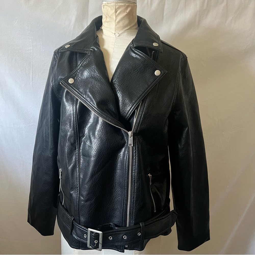 Black faux leather biker style jacket - never worn